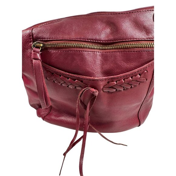 Great American Leather Works Burgundy Leather Crossbody Bag With Braided Front P - Picture 2 of 7